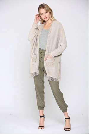 FRINGED BATWING OPEN CARDIGAN